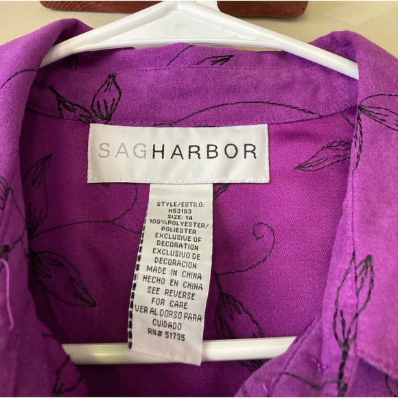 Vintage Sag Harbor Purple & Black Floral Embroidered Button Down Suede Top 14 - Picture 7 of 7